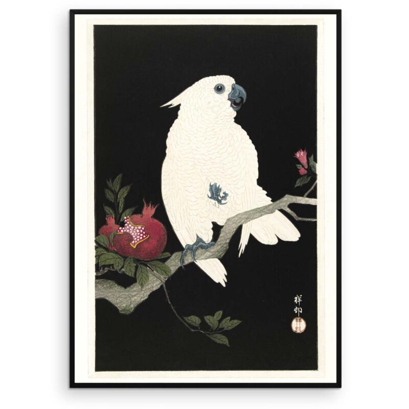Granatæbletyven - Plakat med kakadue efter japansk træsnit af Ohara Koson -Aruhana