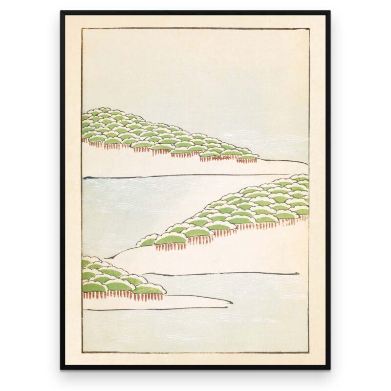 Plakat - Skovbakker ved vandet - Japansk Træsnit - Aruhana