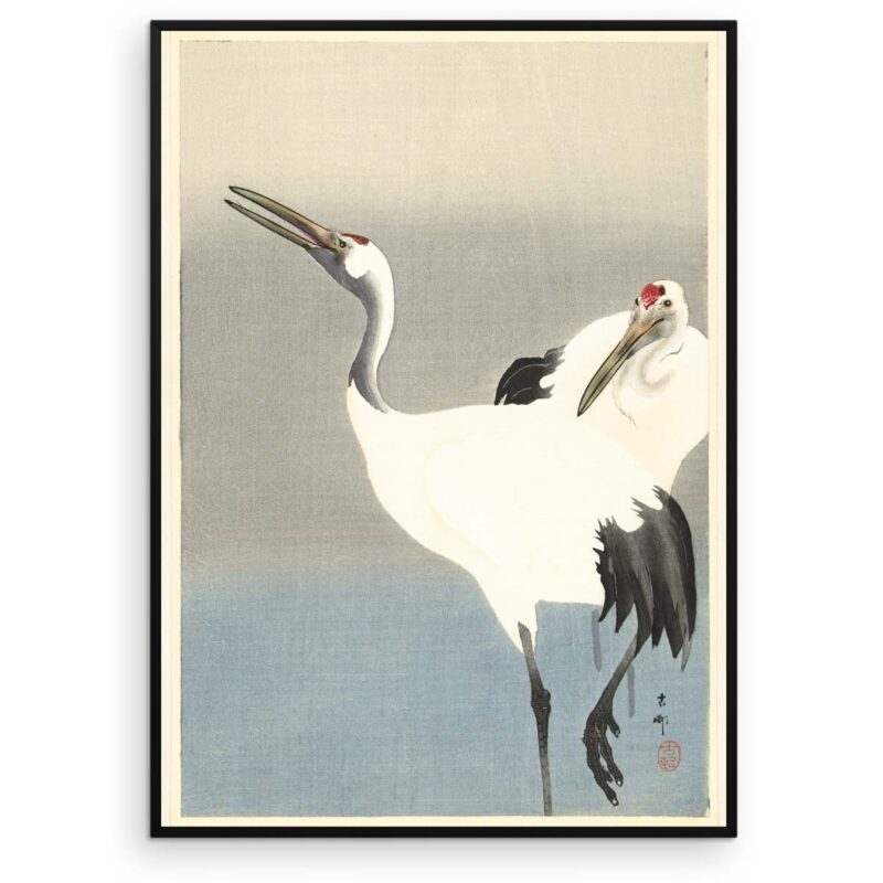 Plakat - Japansk træsnit - To traner i disen - Ohara Koson - Aruhana