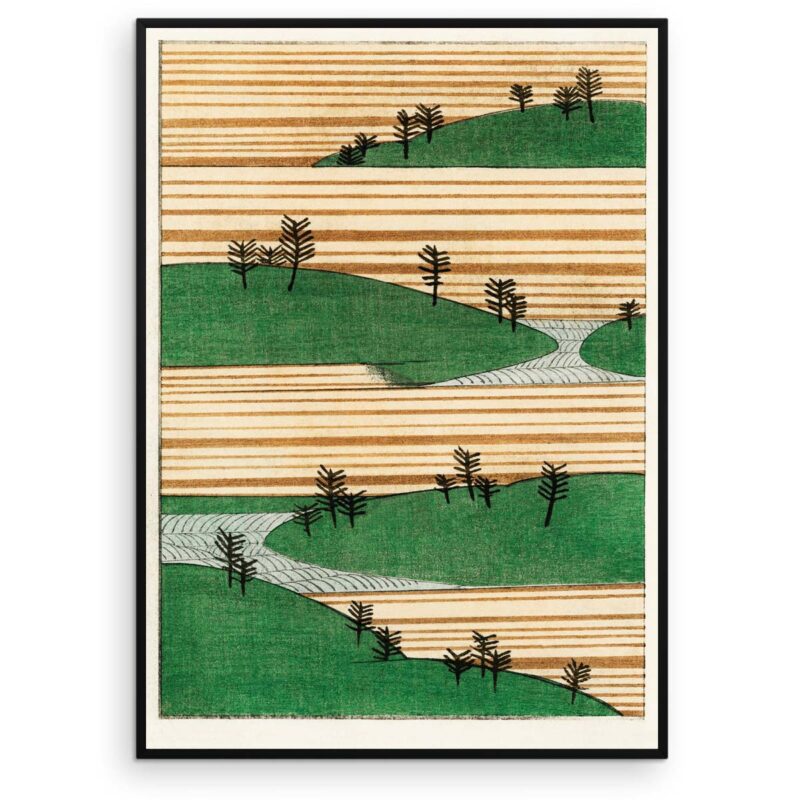 Plakat - Landskab med bakker og træer - Japansk træsnit - Aruhana