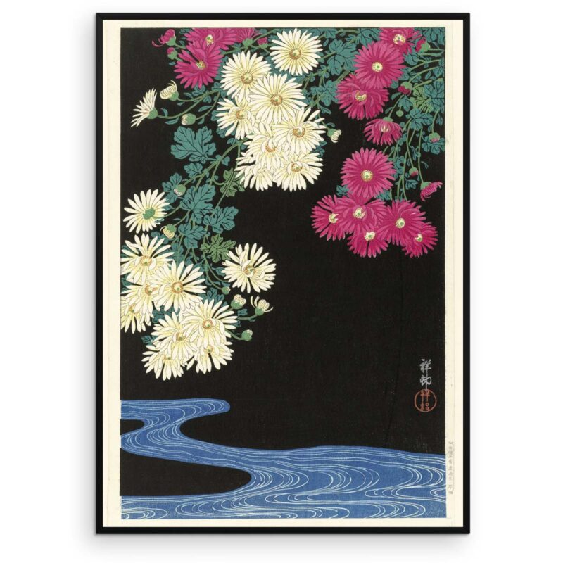 Plakat - Japansk Træsnit - Chrysanthemum og løbende vand - Aruhana