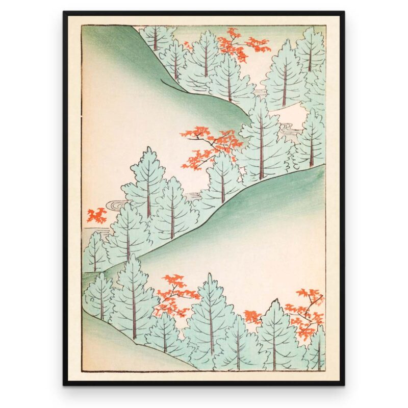 Plakat - Bakkeland med træer - Japansk Træsnit - Aruhana