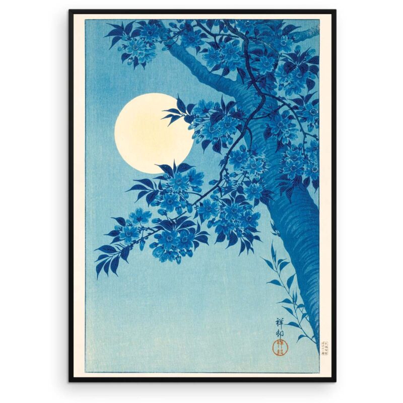 Sakura Kirsebærblomster i måneskin - Ohara Koson træsnit 1932 - Aruhana