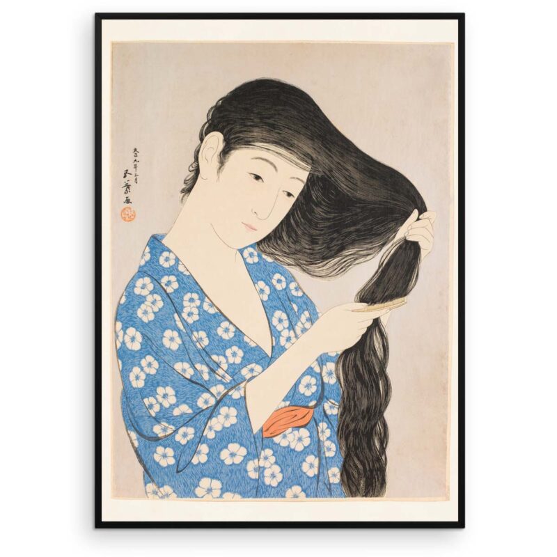 Plakat - Kvinde der reder sit hår - Japansk træsnit - Aruhana