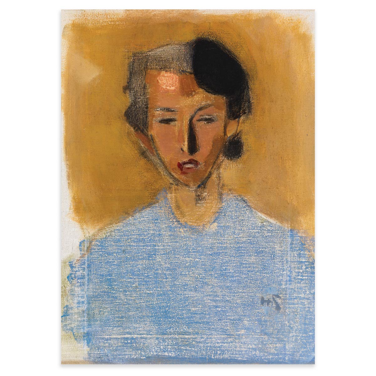 Inez (Portræt i blå og brun) - Helene Schjerfbeck plakat - 50x70cm
